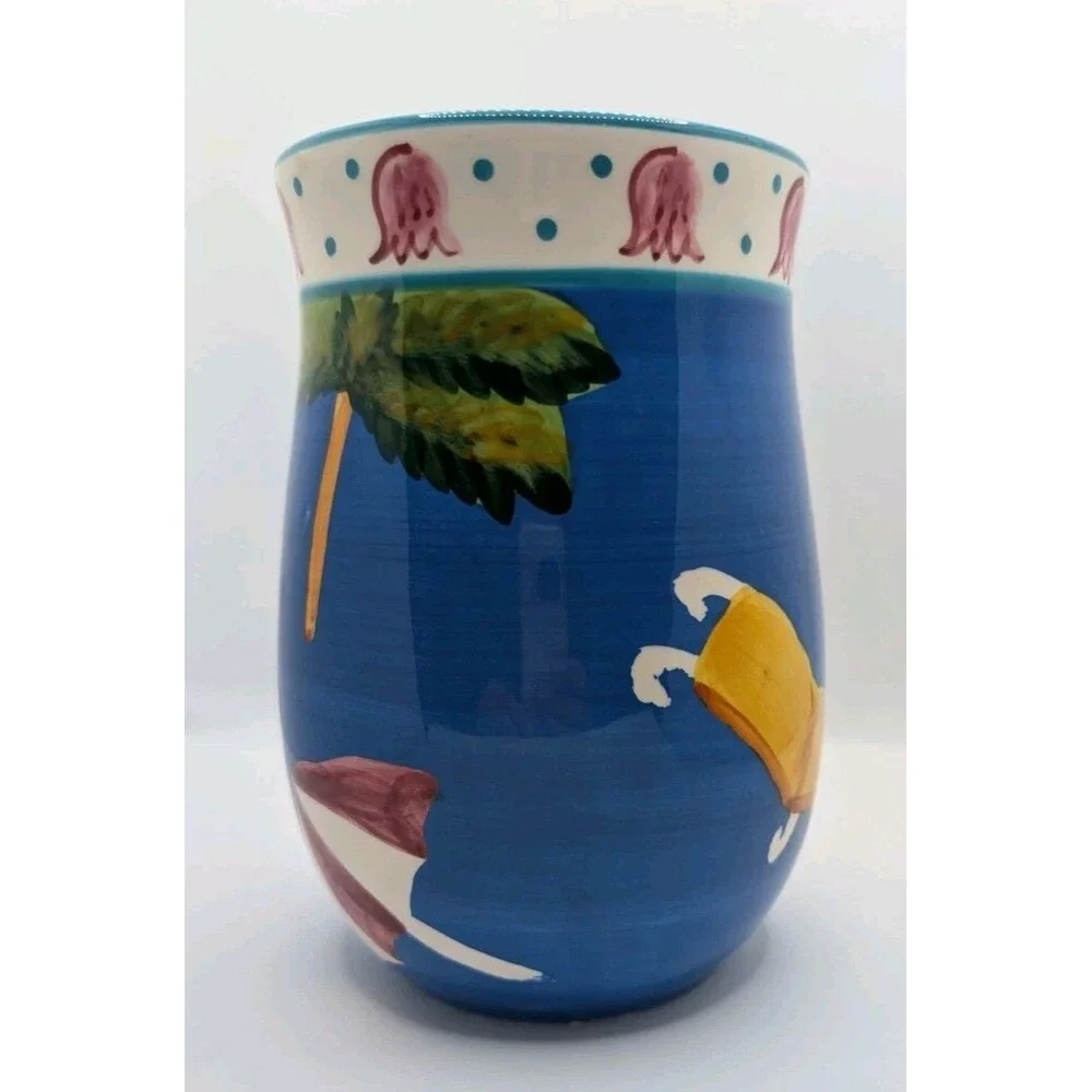 Saparna Ceramics Blue Seaside Ocean Beach Style Colorful Vase Coastal Cottage